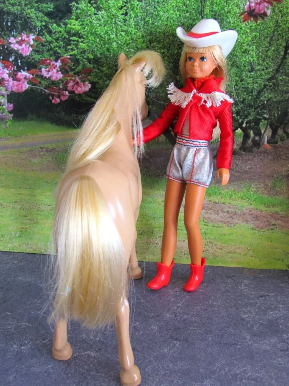 SKIPPER SUNSET MALIBU 1970 w CLOTHES, SHOES, COWGIRL OUTFIT, PINK LACY GOWN